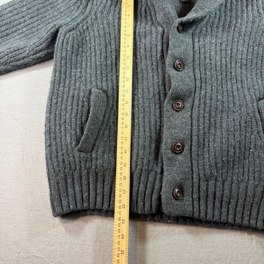Roots Cardigan Sweater Mens Medium Grey Excellent Lambswool Ribbed Shawl Collar